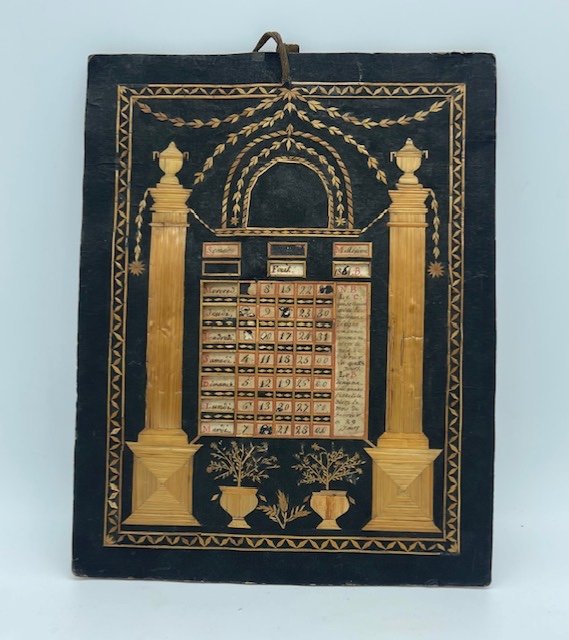 Perpetual Calendar In Painted Cardboard And Straw Marquetry France XIXth Century
