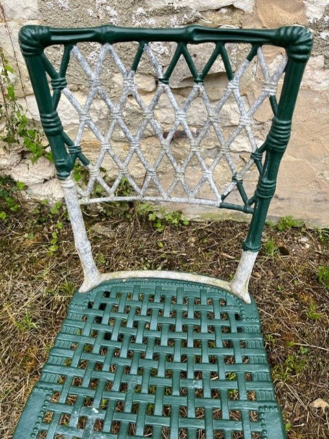 Faux Bamboo Garden / Terrace Set, Cast Aluminum Painted White And Vintage Green-photo-2