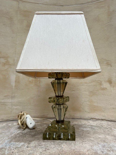 Greenish Crystal Bedside Lamp With Bronze, Circa 1950-photo-3