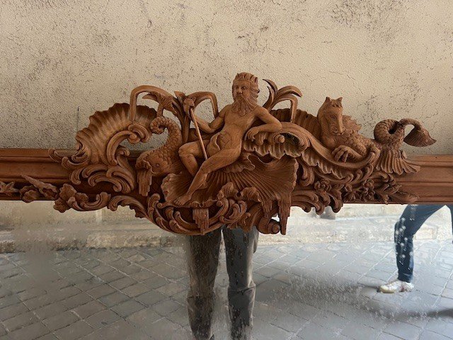 Miroir Décoratif En Bois Sculpté, Orné d'éléments Marins-photo-1