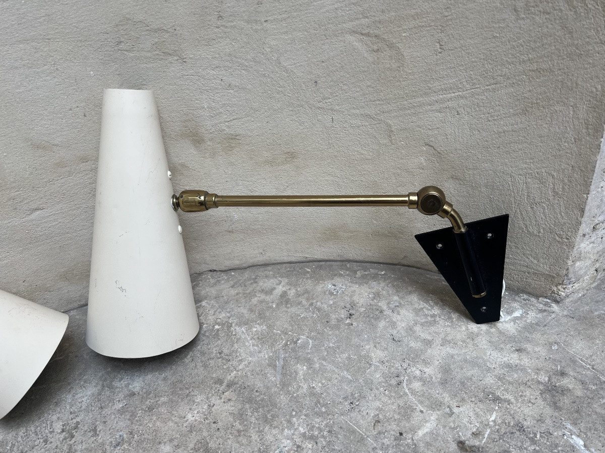 Pair Of 1950s/60s Swivel Wall Lights In Metal And Painted Metal. -photo-1
