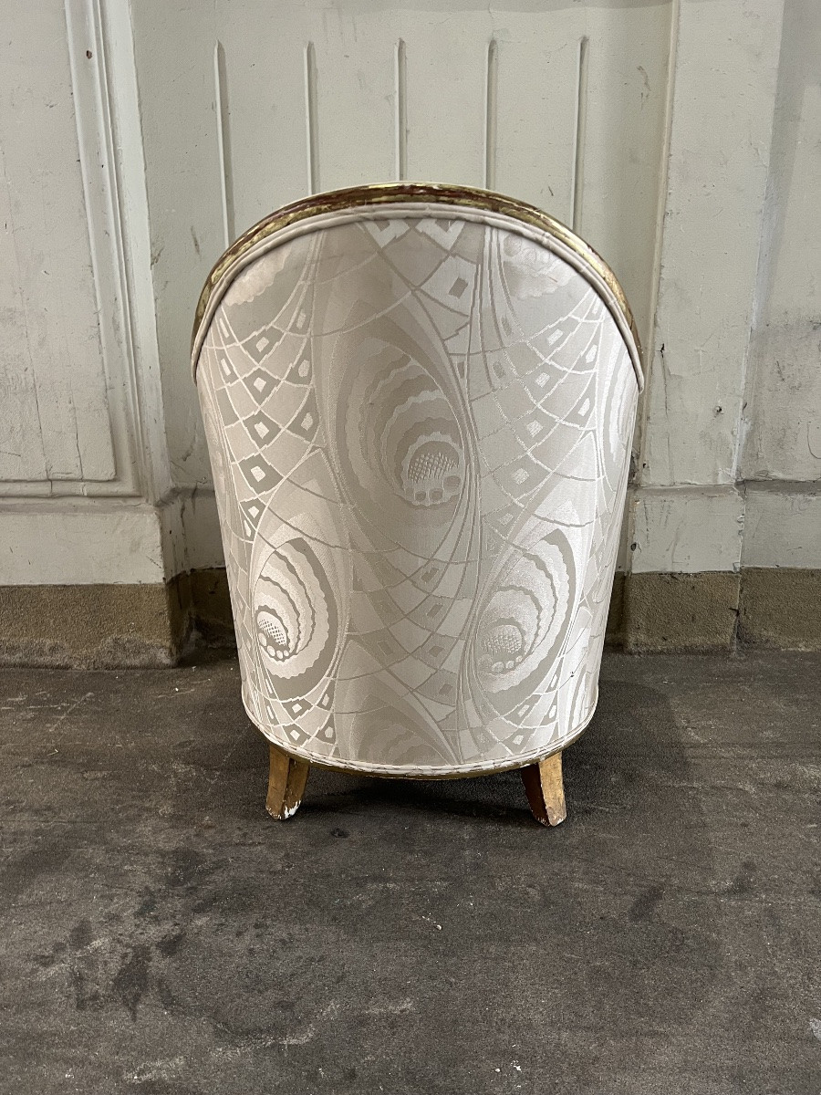 Attribué à Paul Follot : Grand Fauteuil En Bois Laqué Et Doré, Vers 1920-photo-3