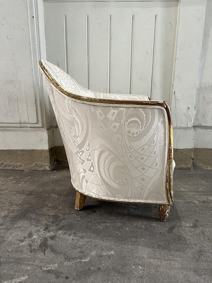 Attribué à Paul Follot : Grand Fauteuil En Bois Laqué Et Doré, Vers 1920-photo-4