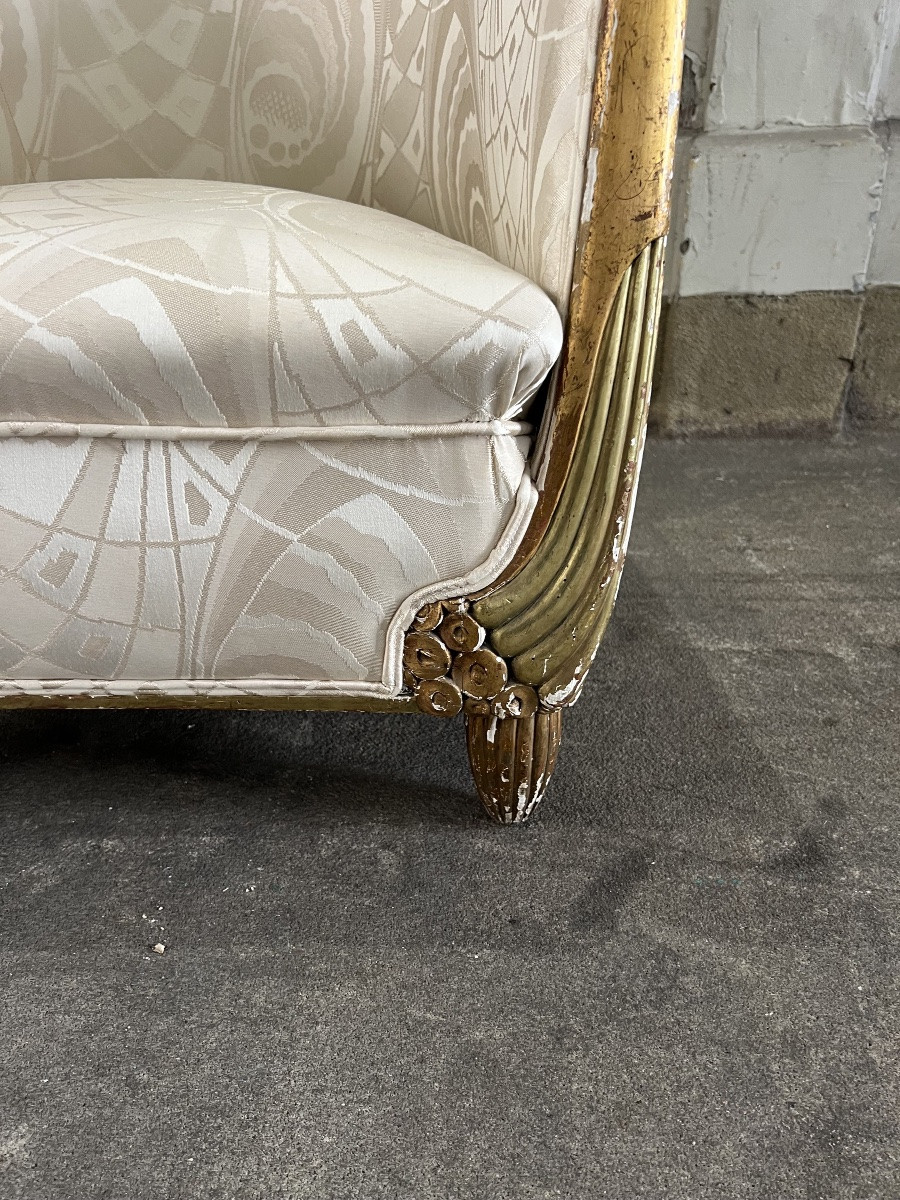Attribué à Paul Follot : Grand Fauteuil En Bois Laqué Et Doré, Vers 1920-photo-2