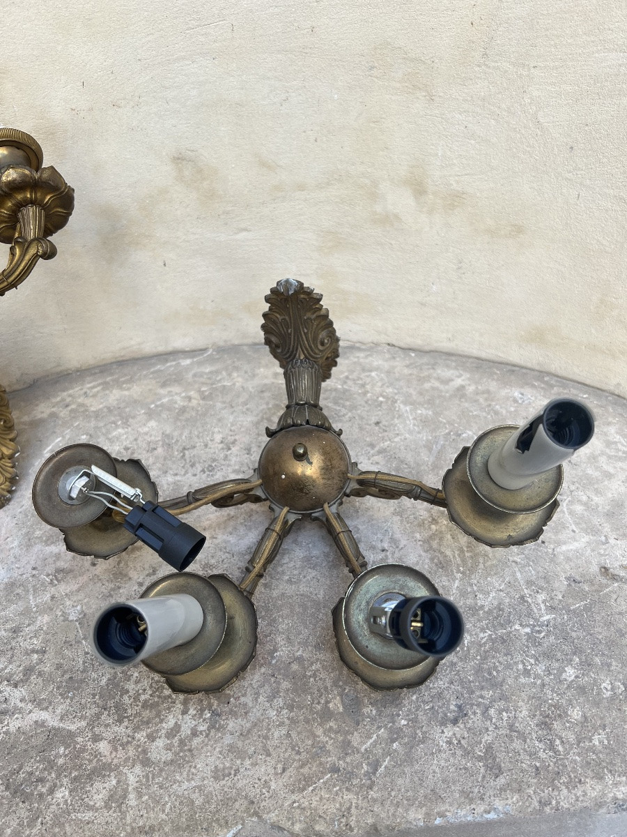 Paire d'appliques à quatre lumières en bronze doré à décor de rinceaux-photo-4