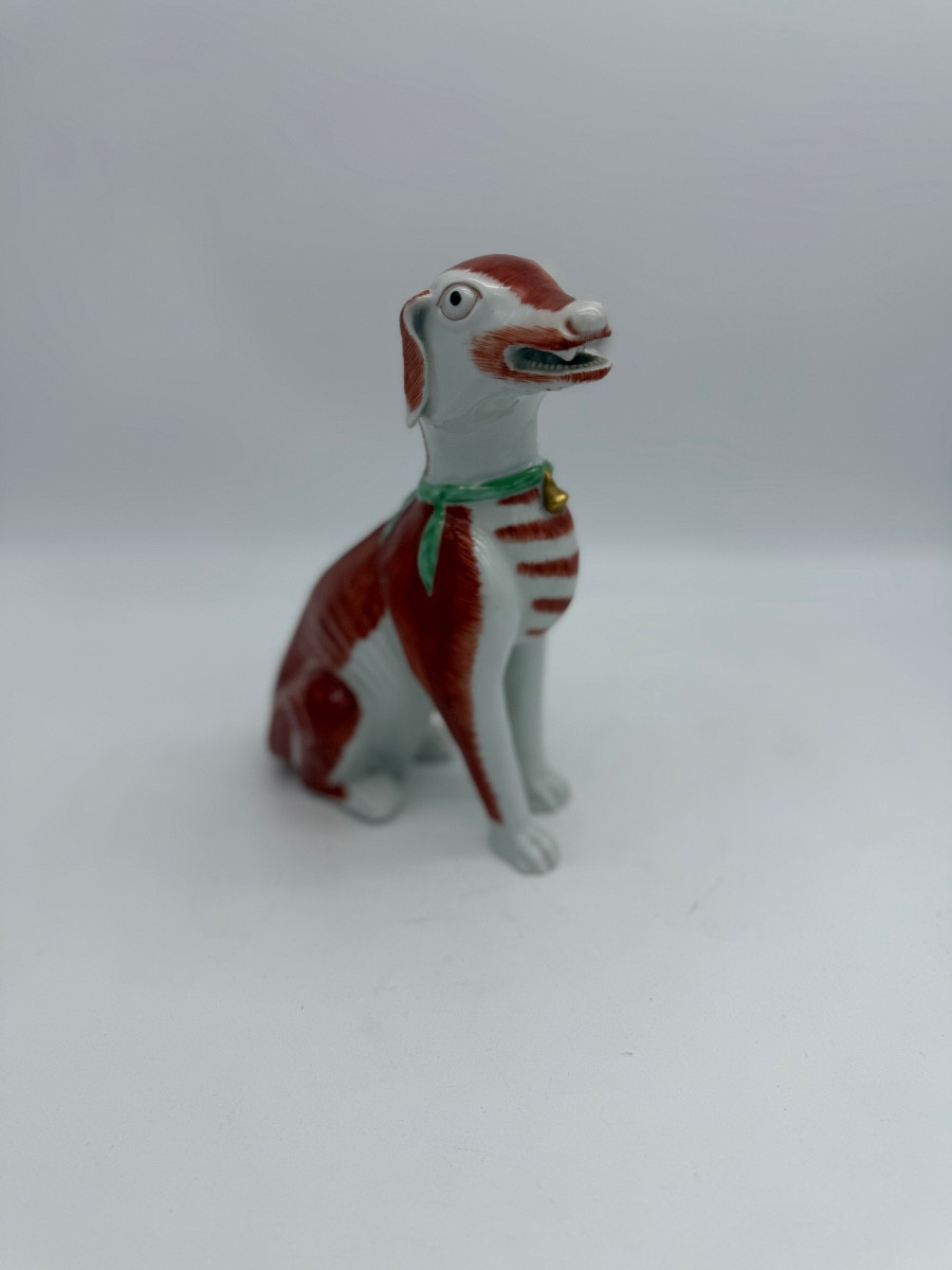 A Polychrome Porcelain Dog After A Chinese Model 