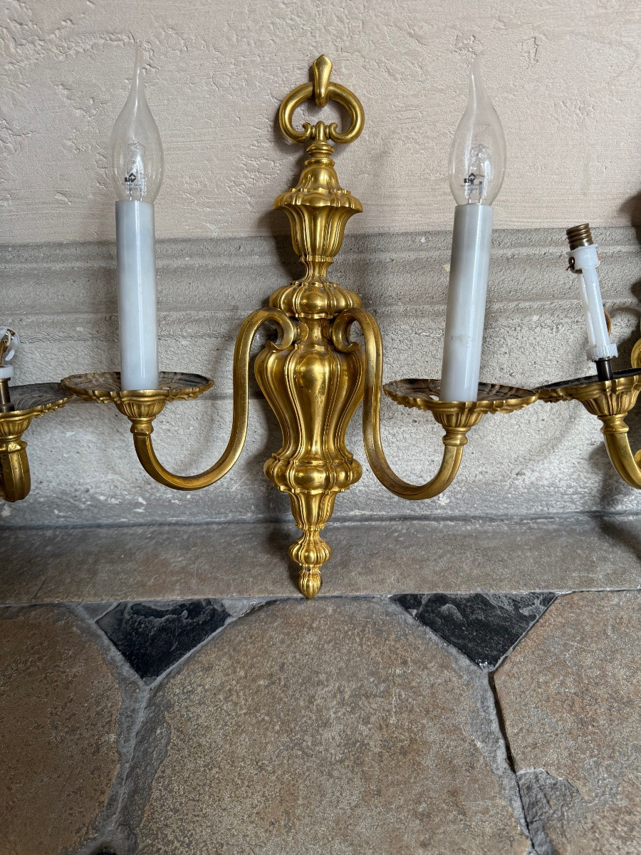 Trois appliques en bronze doré-photo-2