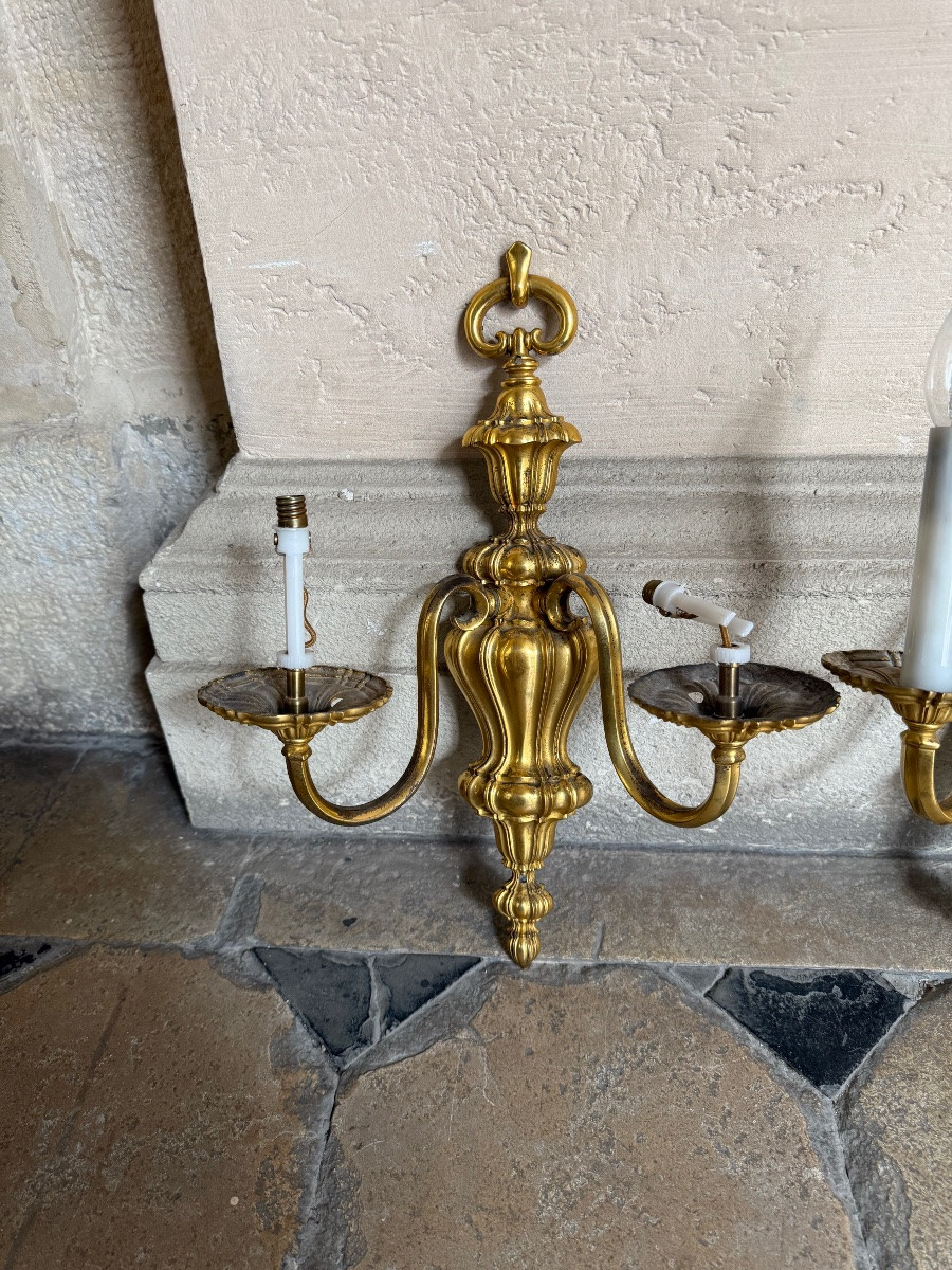 Trois appliques en bronze doré-photo-4