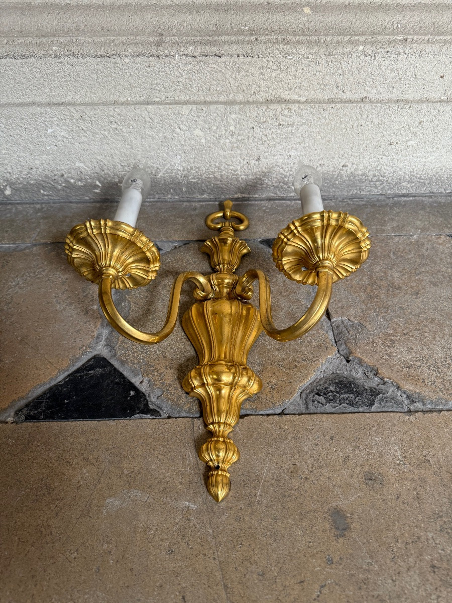 Trois appliques en bronze doré-photo-1