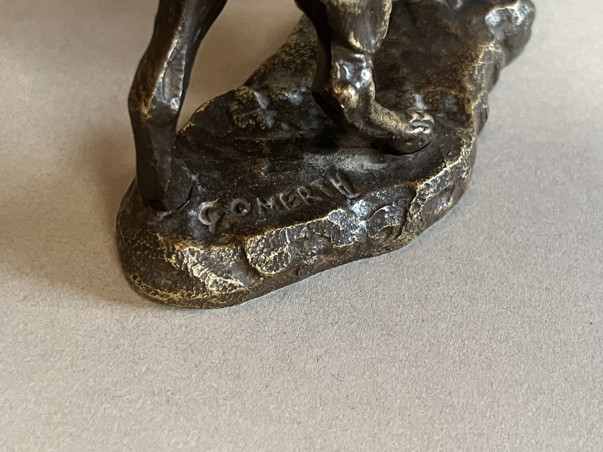 Chien à l'arrêt Petit sujet en bronze patiné,-photo-3