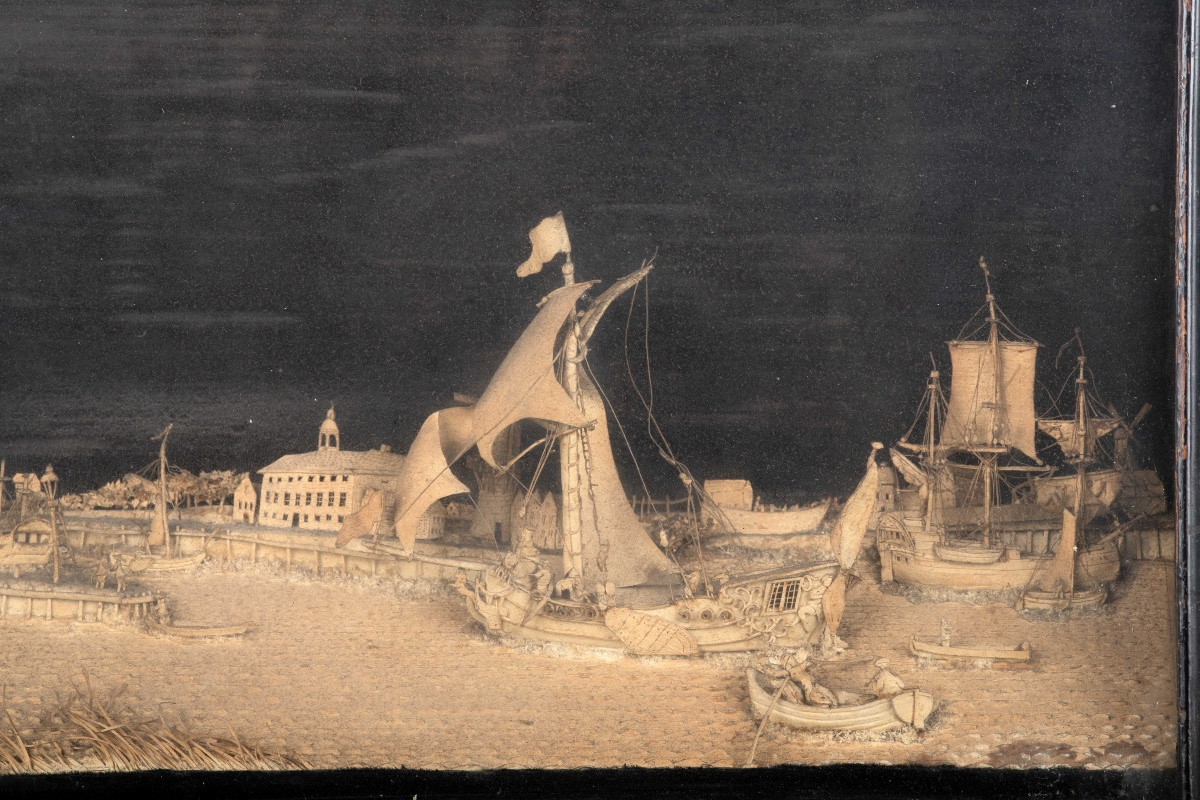 Diorama sur papier représentant une scène portuaire en perspective,-photo-2