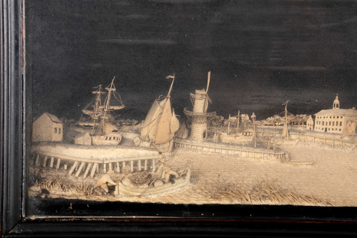 Diorama sur papier représentant une scène portuaire en perspective,-photo-3