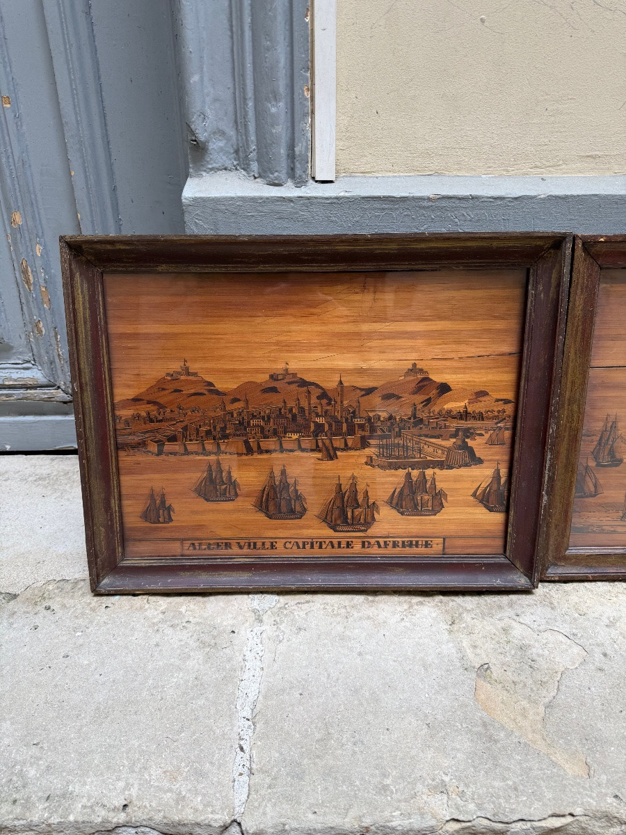 Paire de panneaux en marqueterie de paille -photo-2