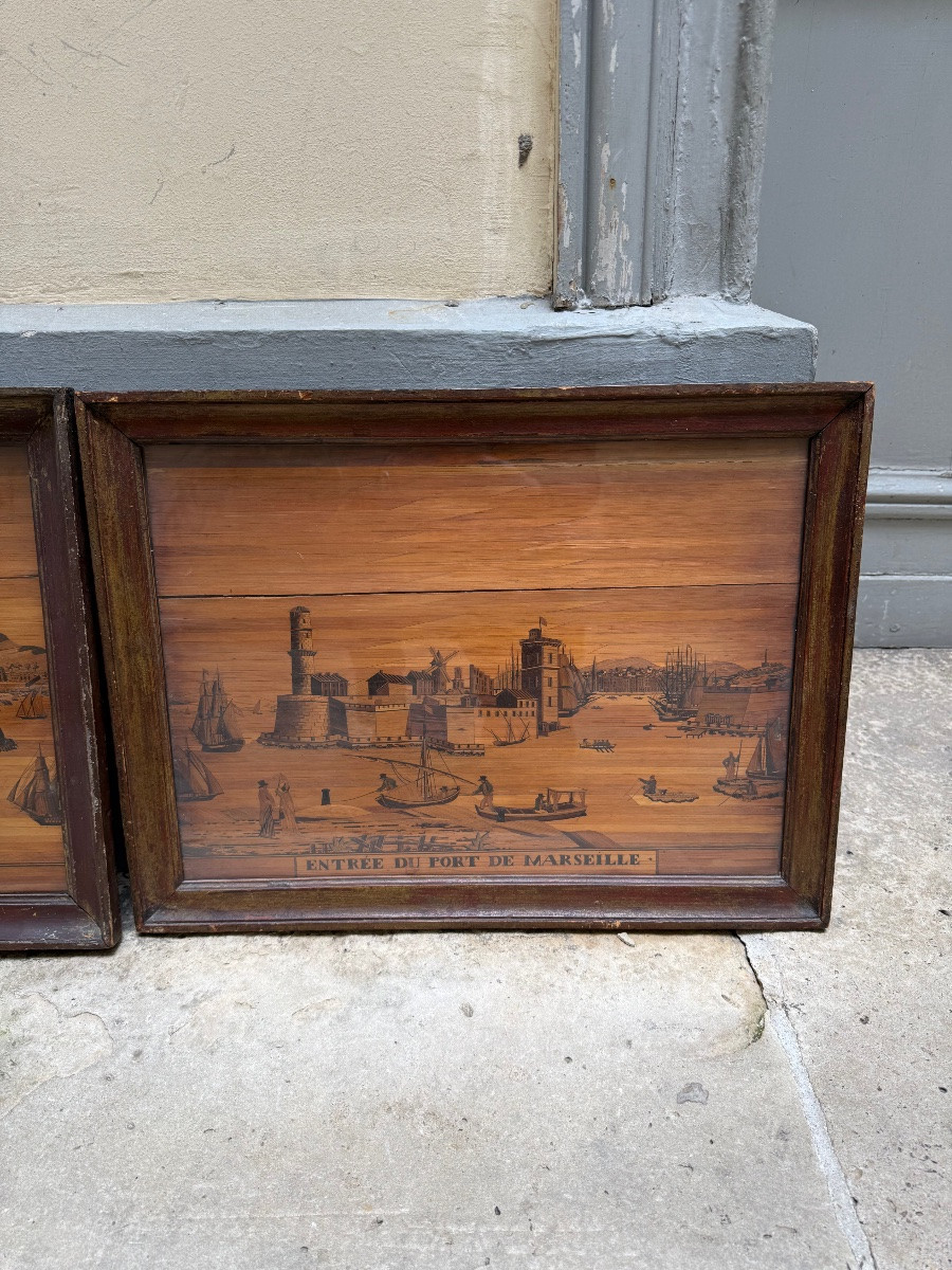 Paire de panneaux en marqueterie de paille -photo-3