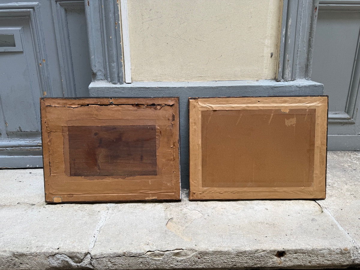 Paire de panneaux en marqueterie de paille -photo-4