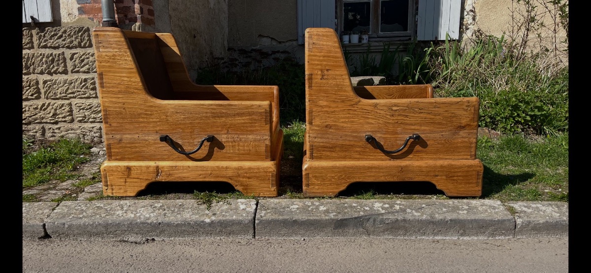 Pair Of Lounge Armchairs In Solid Oak-photo-4