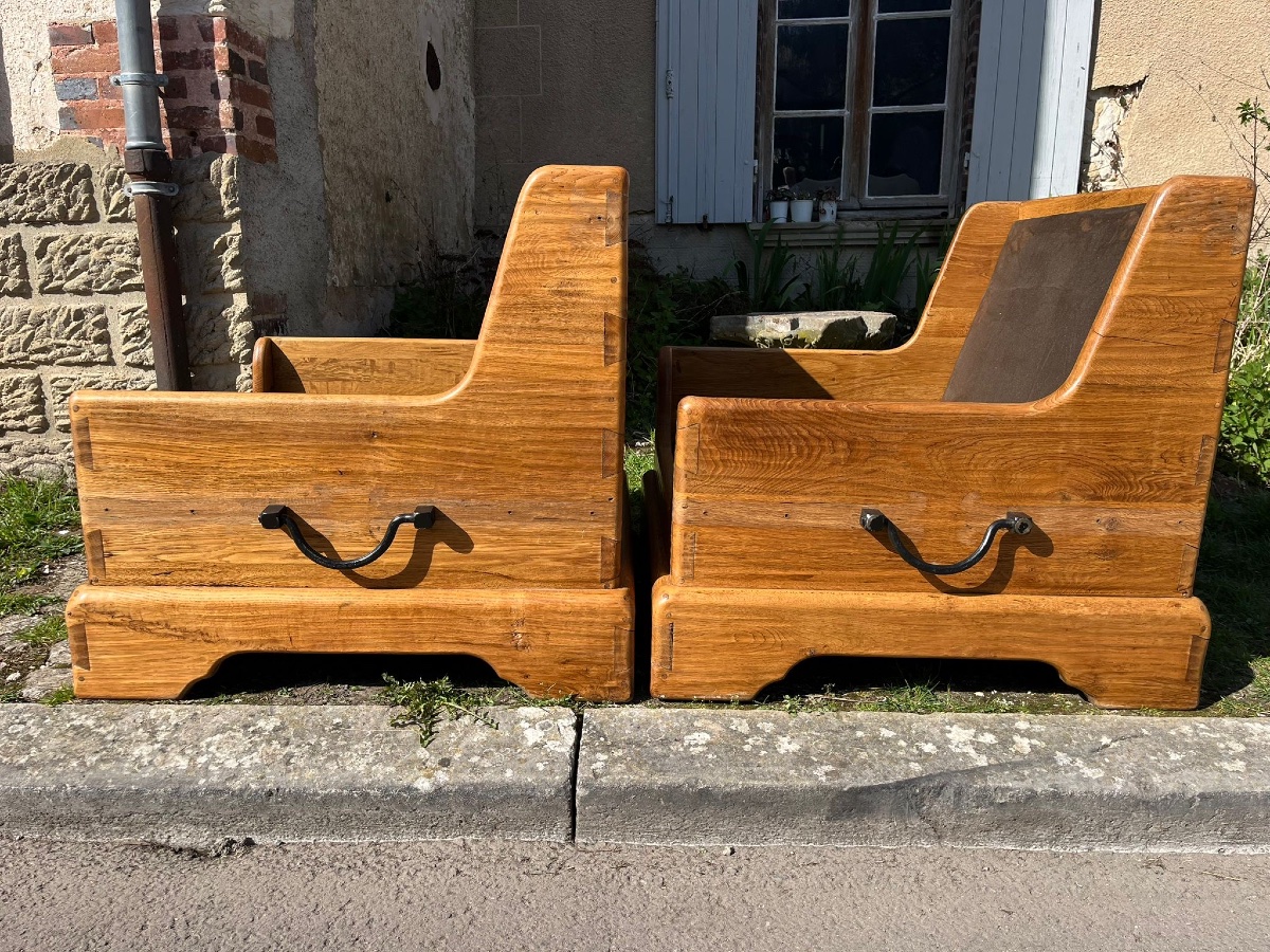 Pair Of Lounge Armchairs In Solid Oak-photo-1