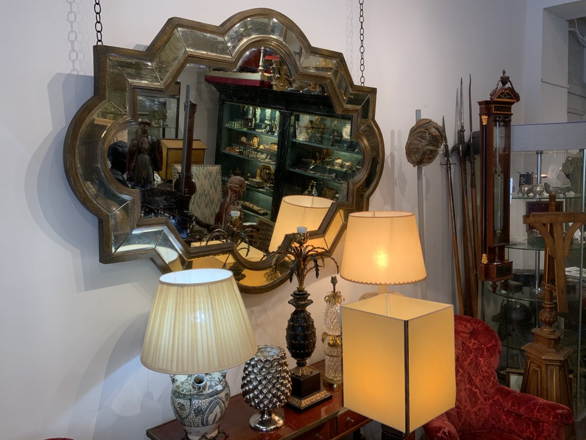 Large Decorative Wooden Mirror XXth Century.-photo-2