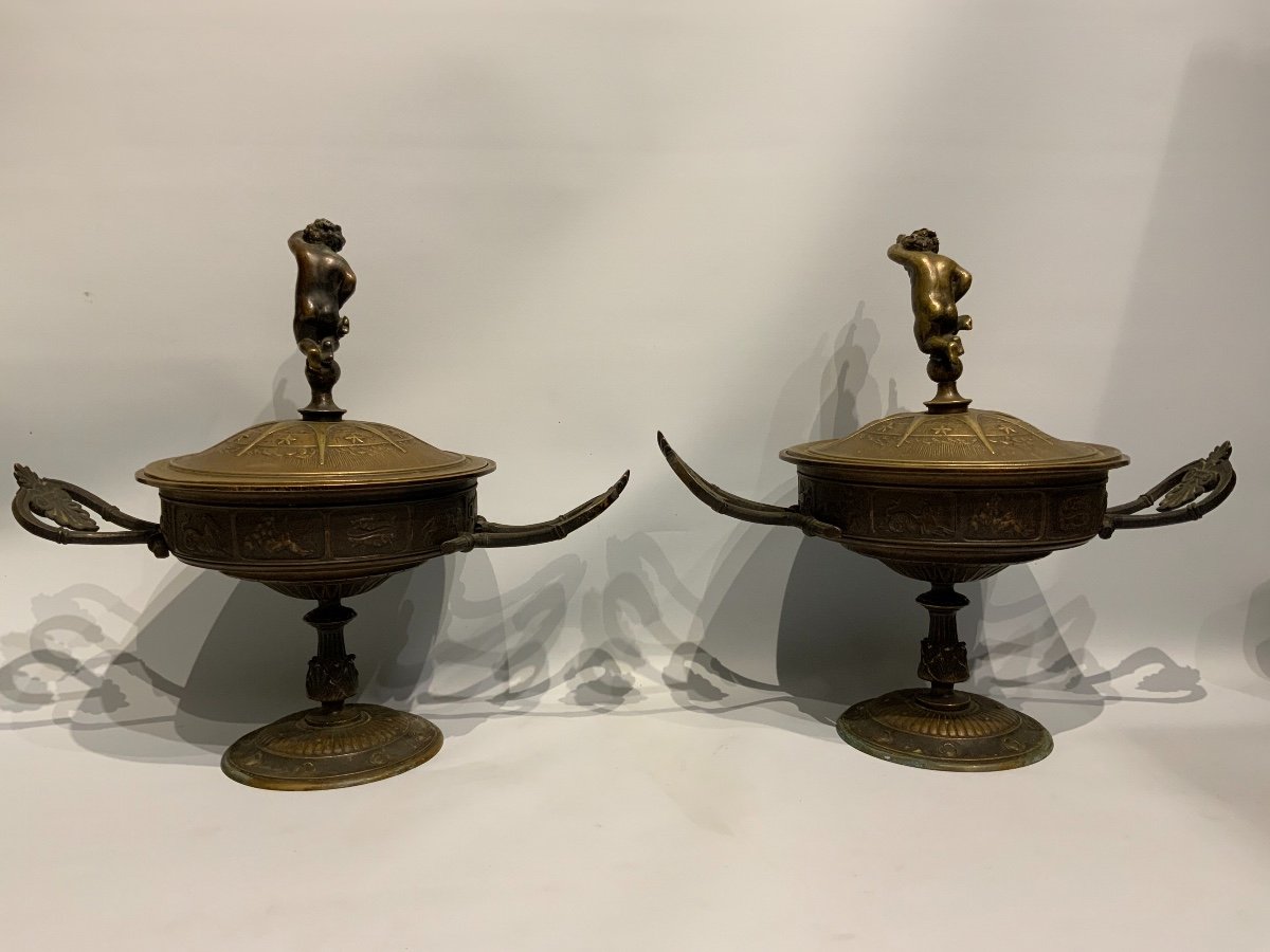 Deux Vases En Bronze Avec Des Signes Du Zodiaque France XIXème-photo-4