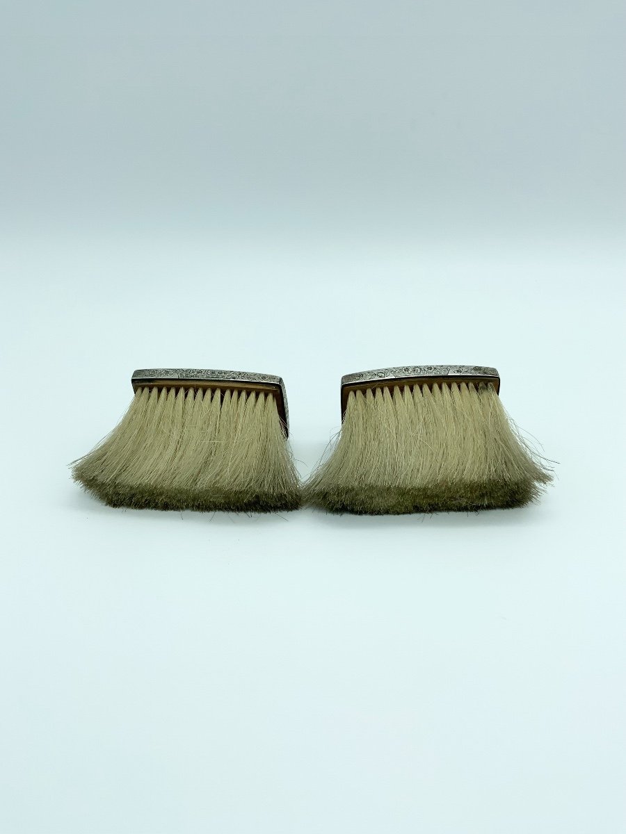 Deux Brosses Montés En Argent Avec Laque, Or Et Nacre Japon Nagasaki XVIIIème-photo-1