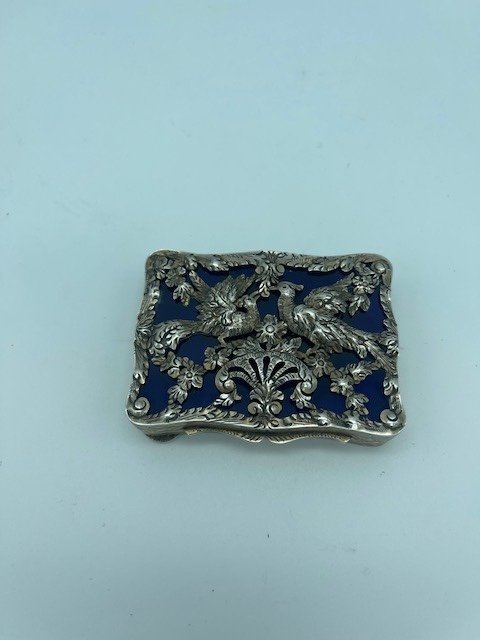 19th Century Silver And Blue Enamel Box-photo-4