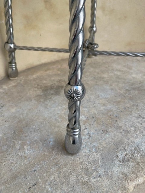 Stool In Chromed Metal With Four Twisted Legs. In The Taste Of Maison Baguès-photo-3