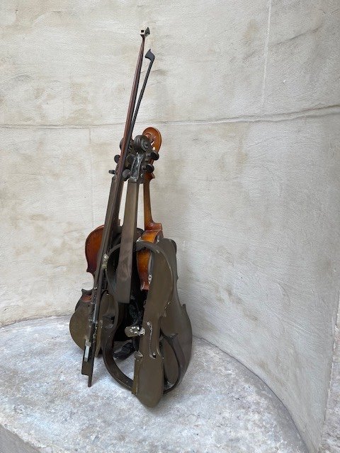 Arman Violon Sculpture En Bronze Et Découpe De Violon.-photo-2