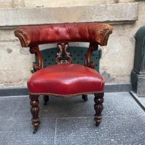 Fauteuil En Acajou Et Cuir Angleterre XIXème siècle 