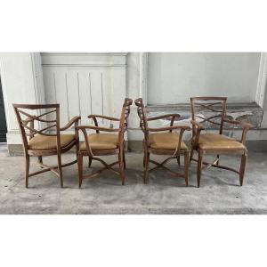 Quatre fauteuils en chêne d’après Leleu