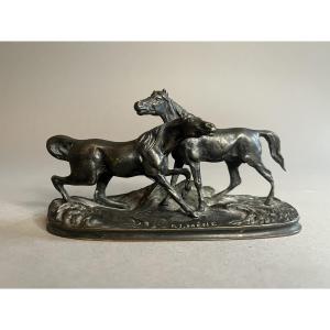 Sculpture After Leads Horses To The Embrace In Bronze 