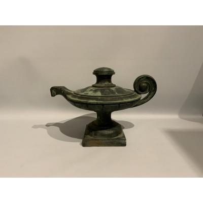 Bronze Sculpture Representing A XIXth Century Oil Lamp