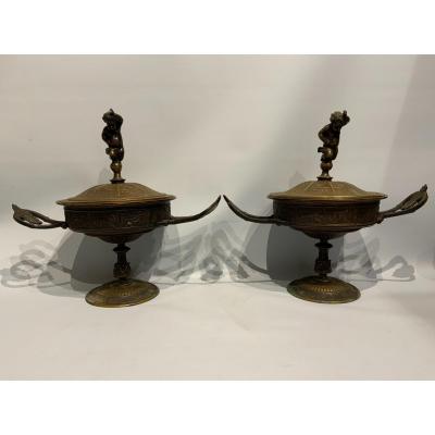 Two Bronze Vases With Signs Of The Zodiac France XIXth