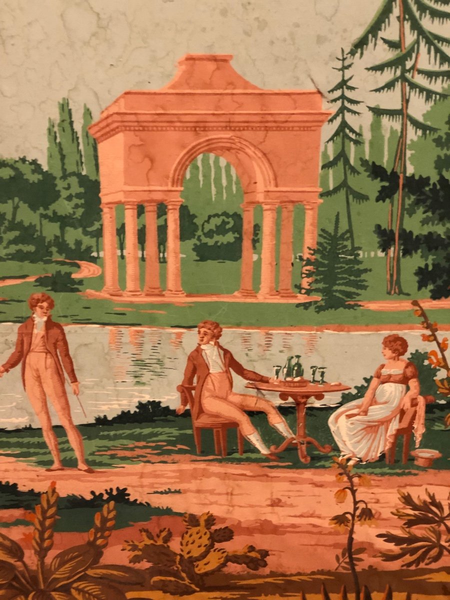 Grand Paravent En Papier Peint D’époque Empire -photo-2