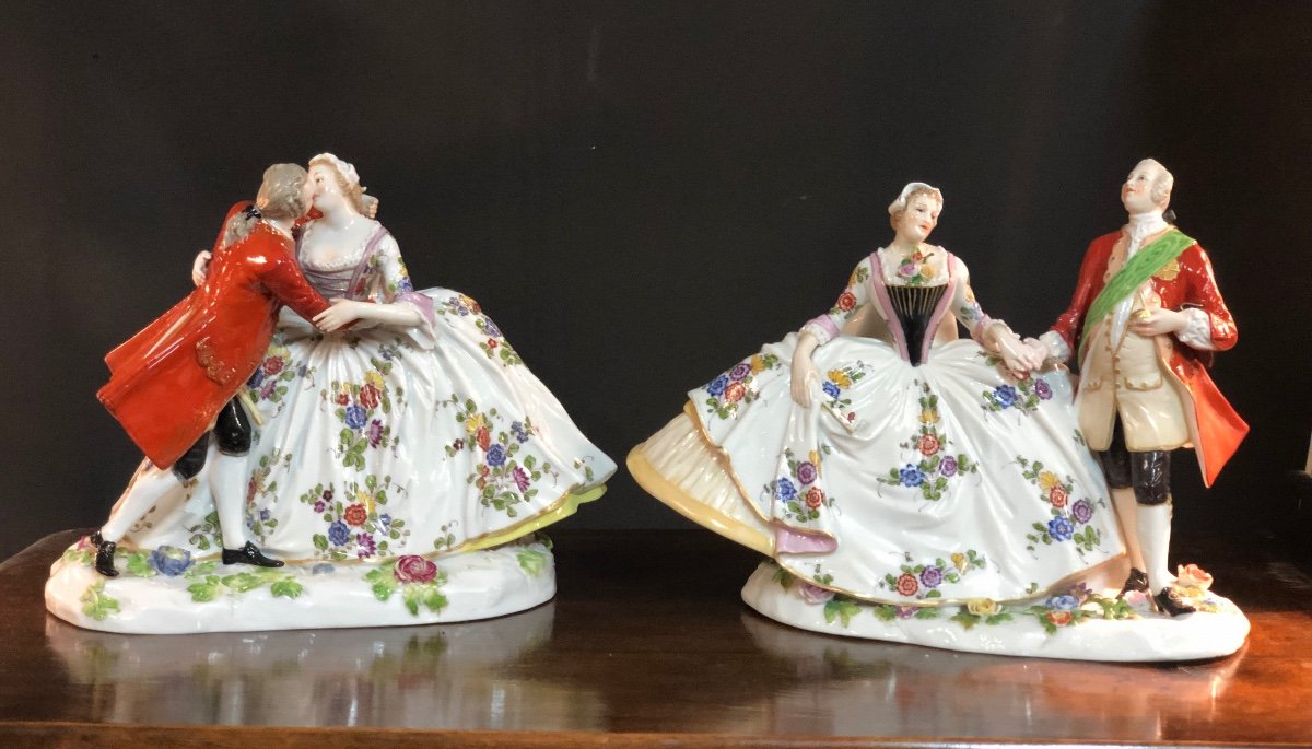 Frankenthal manufacture Allemande Paire De Groupes - Sujets En Porcelaine-photo-2
