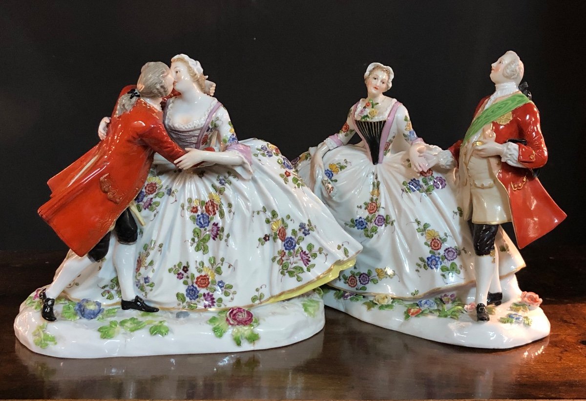 Frankenthal German Manufacture Pair Of Groups - Porcelain Subjects