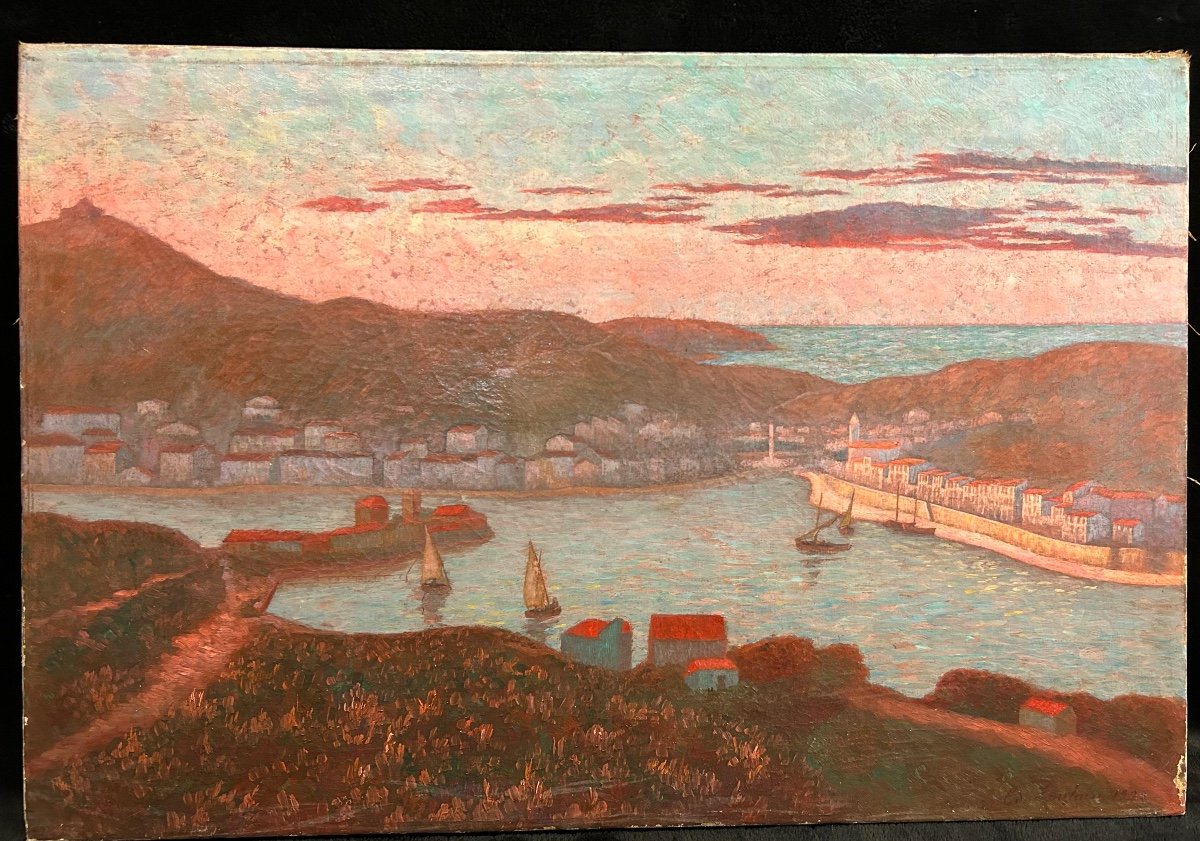 Ed . Poulain - Vue D’un Port Daté 1920 - Huile Sur Toile 