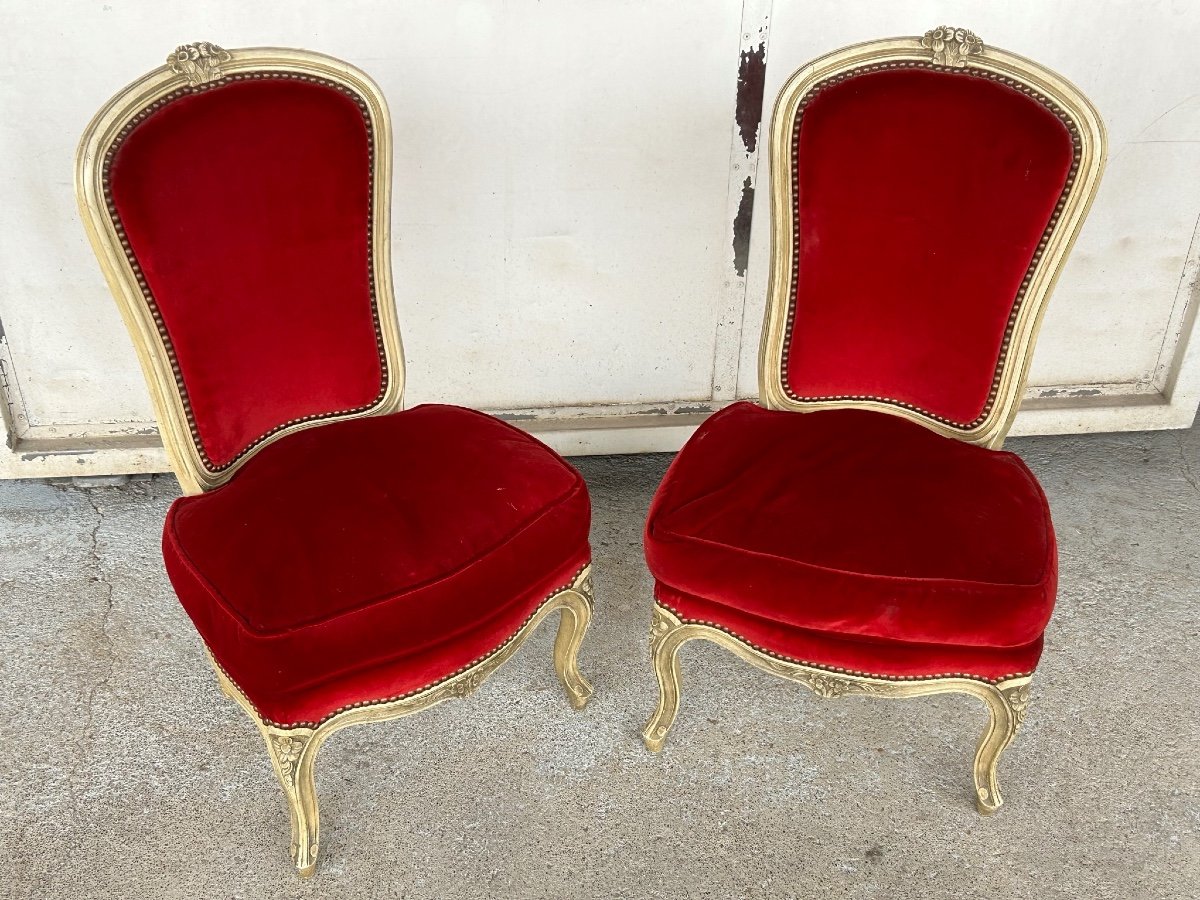 Pair Of Louis XV Style Lacquered Fireside Chairs Circa 1950-photo-2