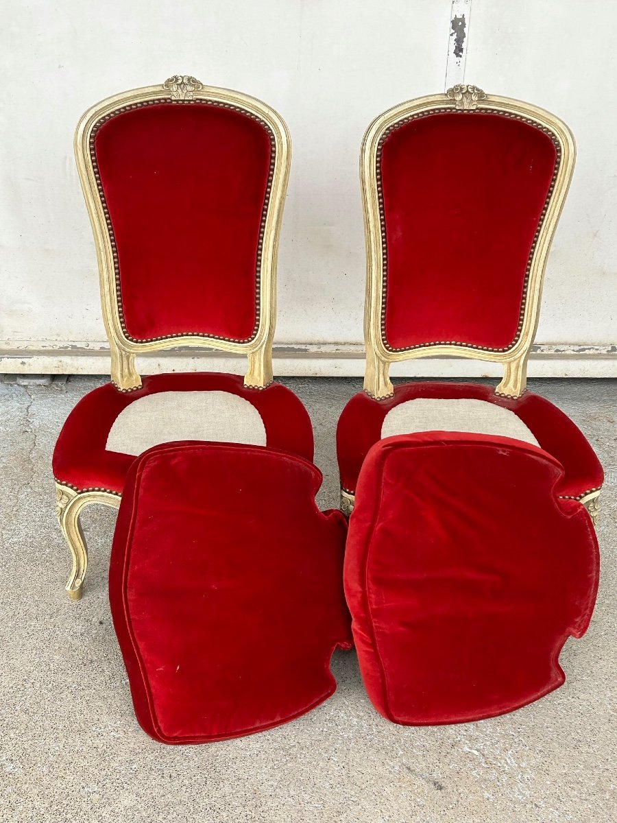 Paire De chaises Chauffeuses laqué De Style Louis XV Vers 1950-photo-6