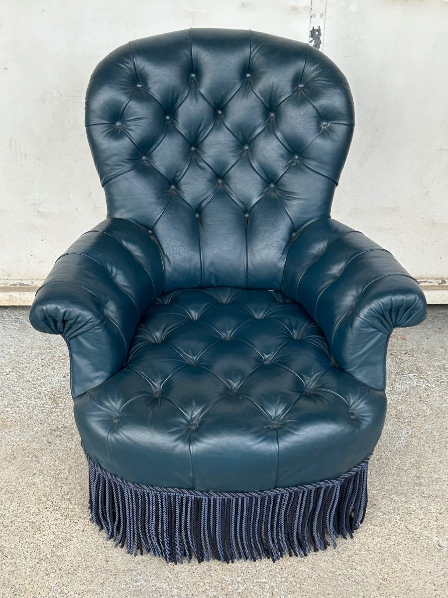 Napoleon III Armchair - Chesterfield Style Leather - Late 19th Century-photo-2