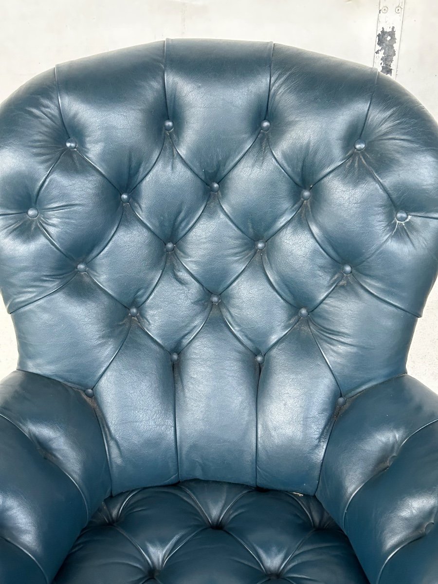 Napoleon III Armchair - Chesterfield Style Leather - Late 19th Century-photo-3
