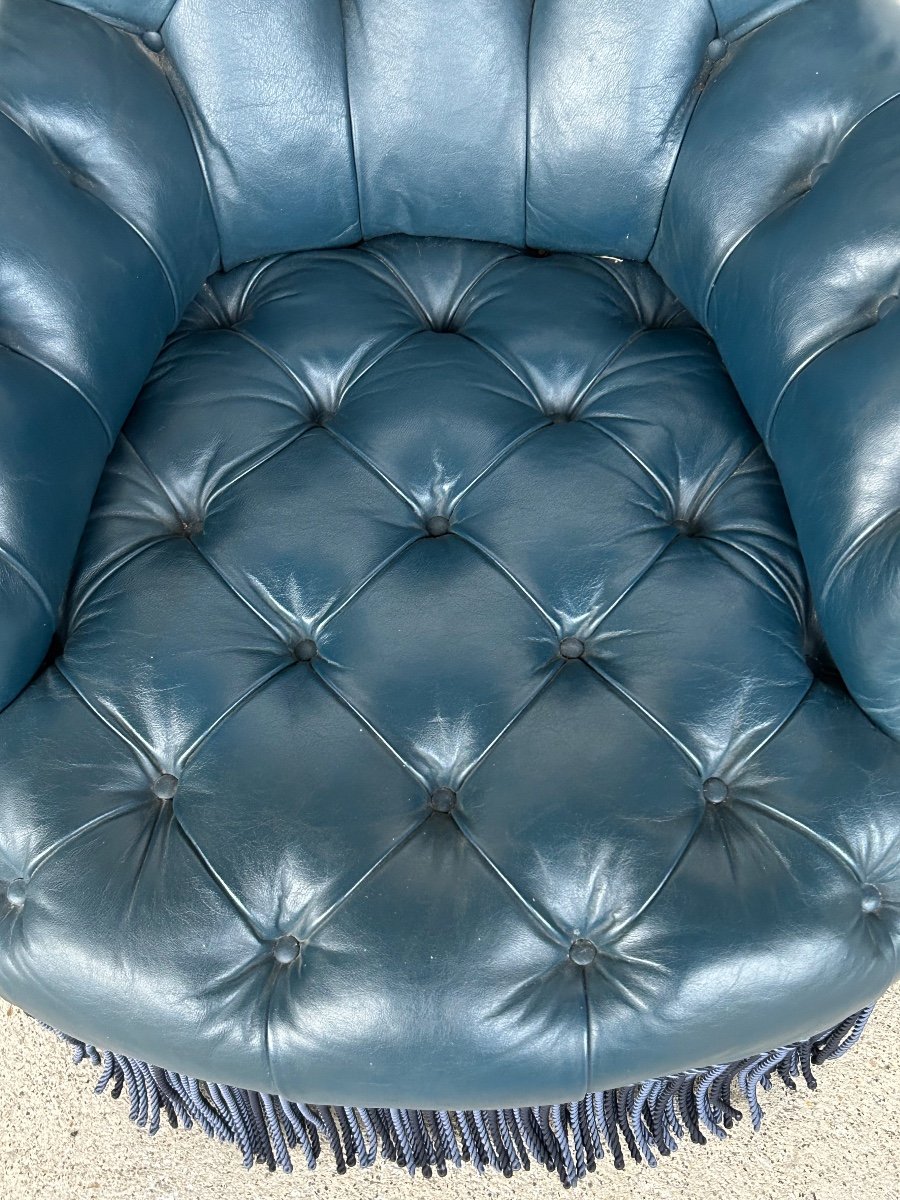 Napoleon III Armchair - Chesterfield Style Leather - Late 19th Century-photo-4