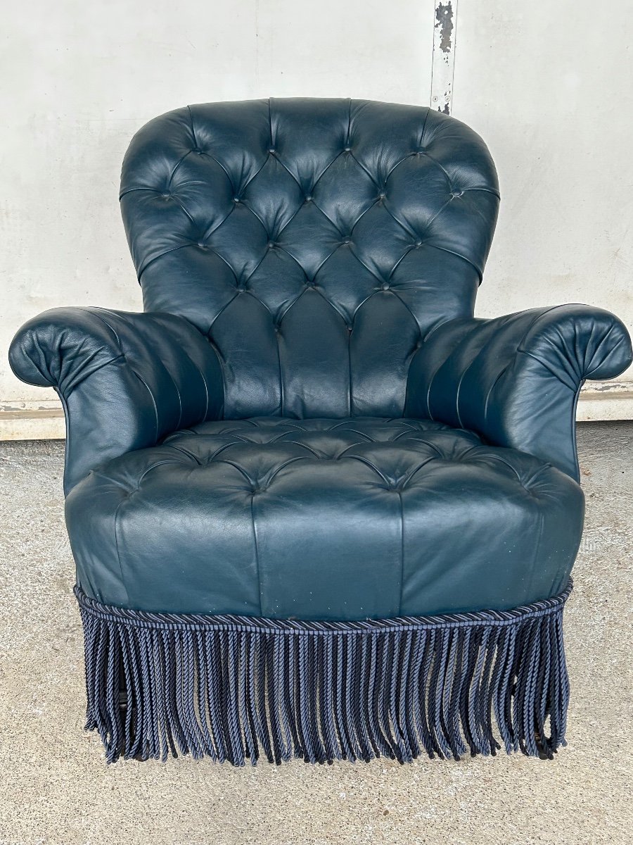Napoleon III Armchair - Chesterfield Style Leather - Late 19th Century-photo-1