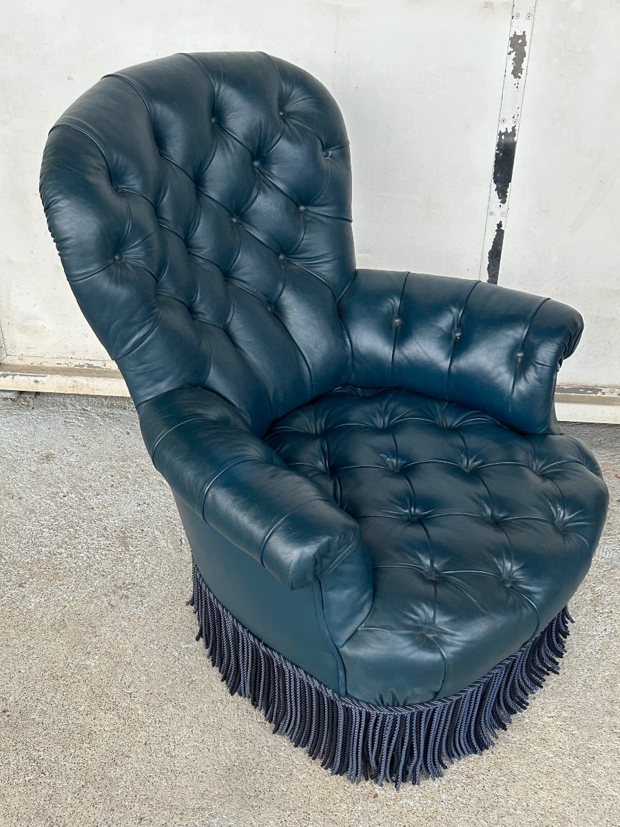 Napoleon III Armchair - Chesterfield Style Leather - Late 19th Century-photo-7