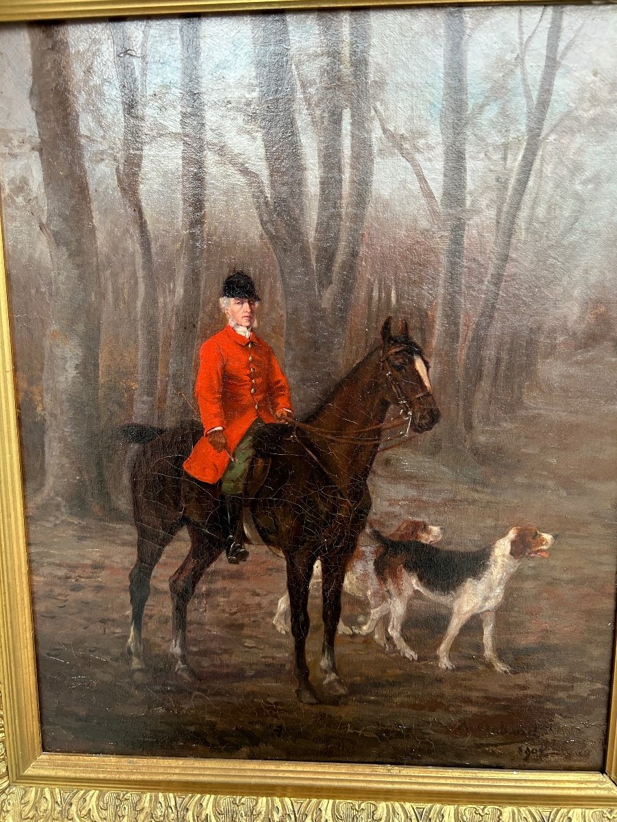 Peinture - Huile Sur Toile Chasse à Courre - Signé Et Daté 1902-photo-2