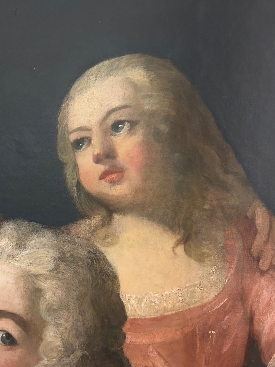 Huile Sur Toile- grand Portrait  D’enfants époque Louis XIV fin XVII début XVIIIéme siècle -photo-4