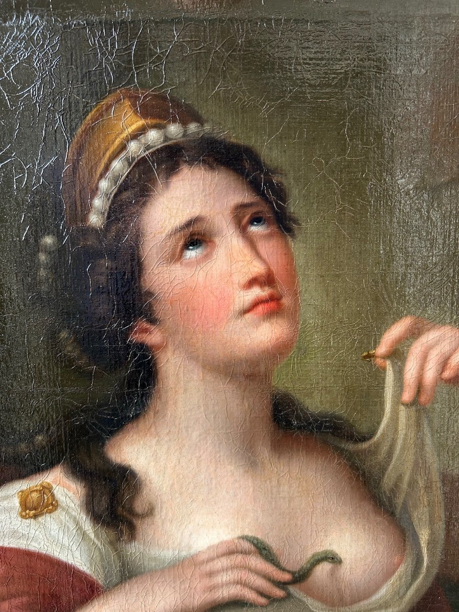 The Death Of Cleopatra - Oil On Canvas Empire Period - H 102 Cm-photo-2