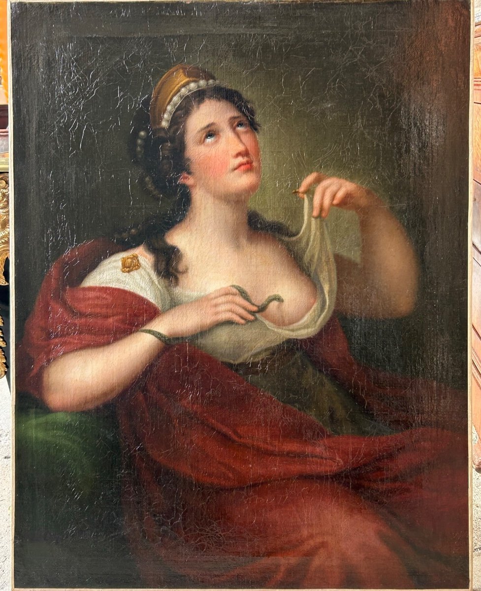 The Death Of Cleopatra - Oil On Canvas Empire Period - H 102 Cm-photo-4