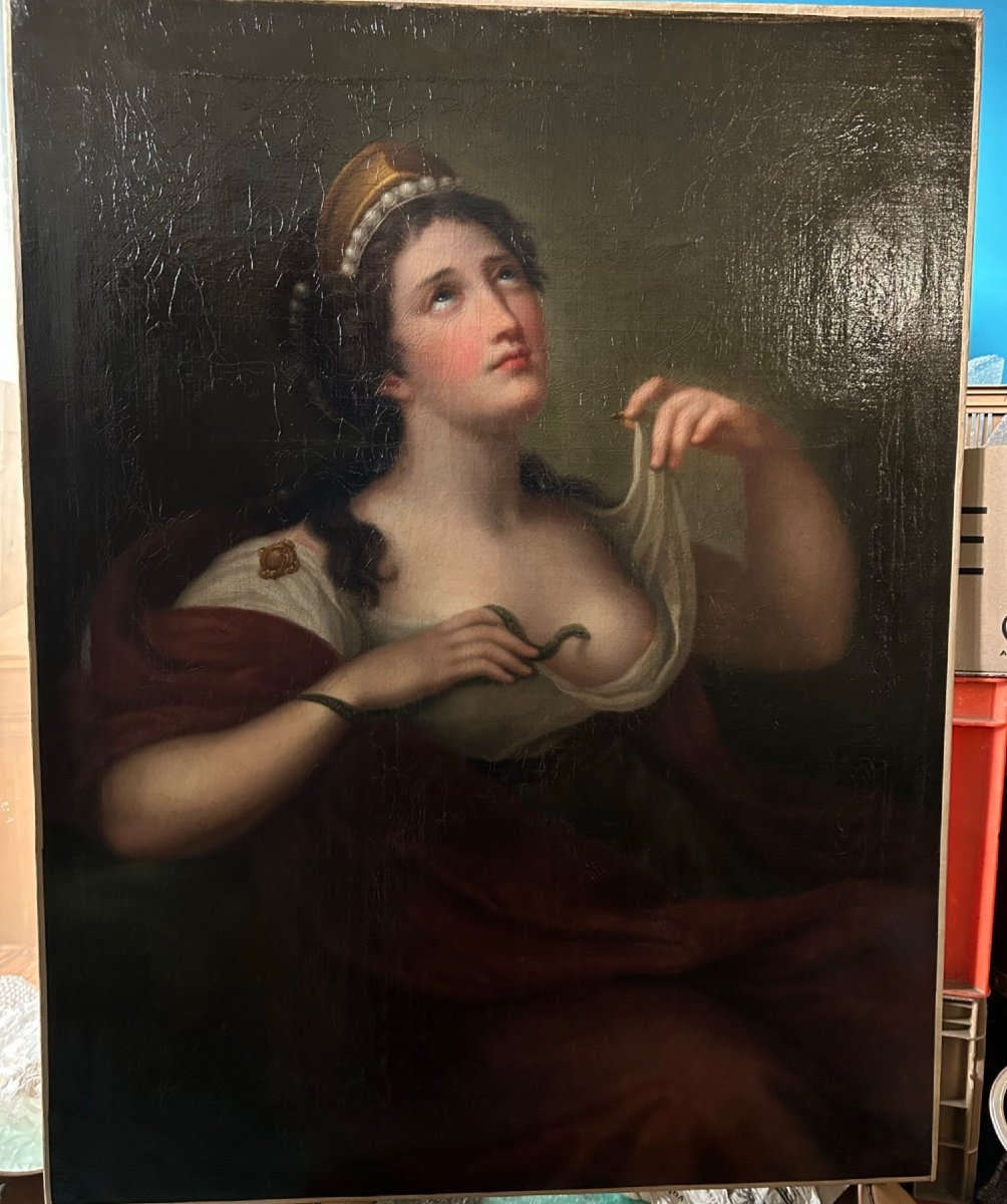 The Death Of Cleopatra - Oil On Canvas Empire Period - H 102 Cm-photo-5
