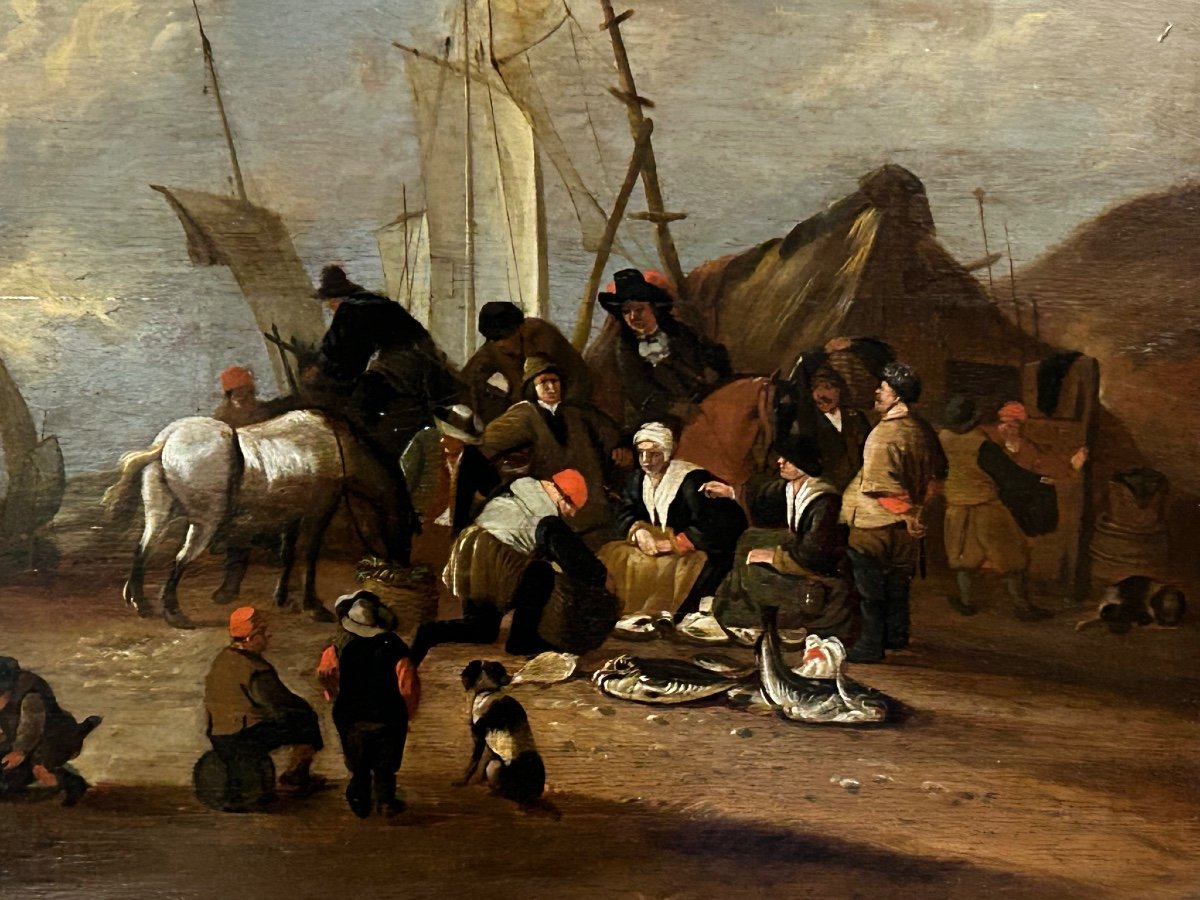 Large Painting - Painting On Wood Panel Dutch School End XVII Or Beginning XVIII-photo-2