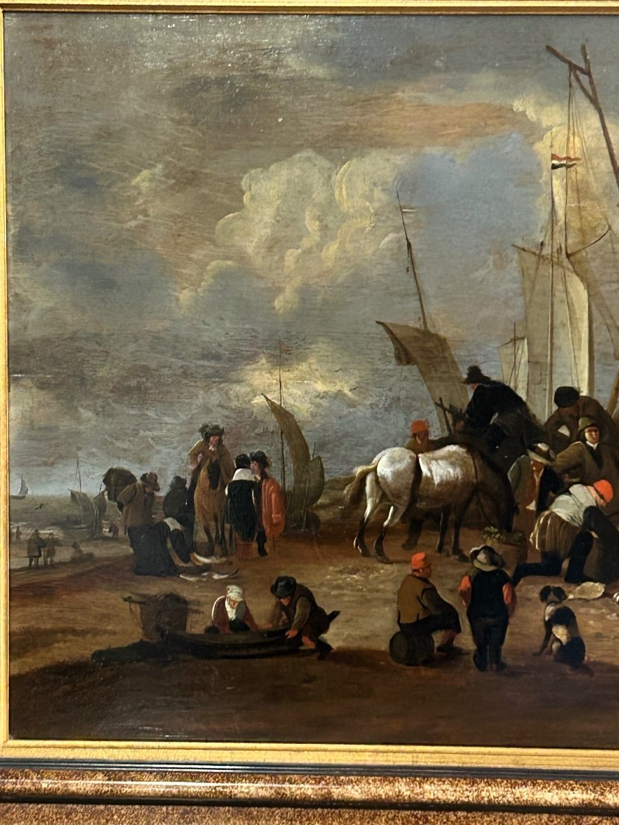 Large Painting - Painting On Wood Panel Dutch School End XVII Or Beginning XVIII-photo-3